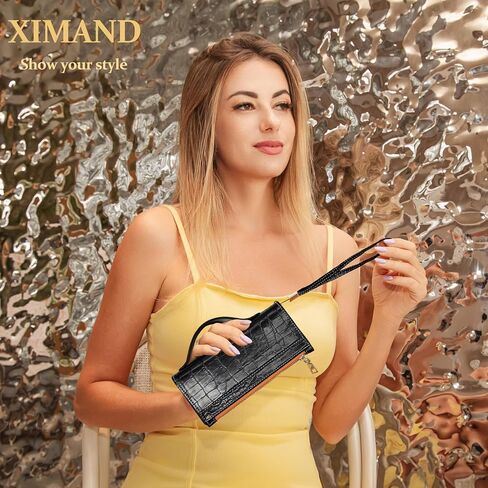 for Samsung Galaxy Z Fold 5 Wrist Strap Zipper Case with Card Slot and Cash Compartment,RFID Protection Built-in Screen Protector and Crocodile Leather for Elegant. Black in Kuwait