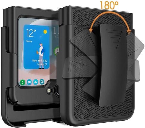 حافظة لهاتف سامسونج جالاكسي Z Flip5، حافظة هاتف جالاكسي Z Flip 5، مشبك حزام دوار، حامل مسند، غطاء مقاوم للصدمات لكامل الجسم لهاتف سامسونج Z Flip5- أسود in Kuwait