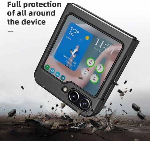 حافظة لهاتف سامسونج جالاكسي Z Flip5، حافظة هاتف جالاكسي Z Flip 5، مشبك حزام دوار، حامل مسند، غطاء مقاوم للصدمات لكامل الجسم لهاتف سامسونج Z Flip5- أسود in Kuwait