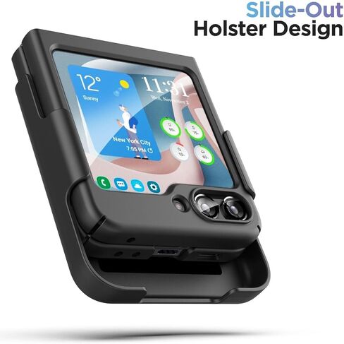 حافظة لهاتف سامسونج جالاكسي Z Flip5، حافظة هاتف جالاكسي Z Flip 5، مشبك حزام دوار، حامل مسند، غطاء مقاوم للصدمات لكامل الجسم لهاتف سامسونج Z Flip5- أسود in Kuwait