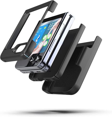 حافظة لهاتف سامسونج جالاكسي Z Flip5، حافظة هاتف جالاكسي Z Flip 5، مشبك حزام دوار، حامل مسند، غطاء مقاوم للصدمات لكامل الجسم لهاتف سامسونج Z Flip5- أسود in Kuwait