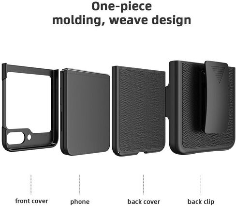 حافظة لهاتف سامسونج جالاكسي Z Flip5، حافظة هاتف جالاكسي Z Flip 5، مشبك حزام دوار، حامل مسند، غطاء مقاوم للصدمات لكامل الجسم لهاتف سامسونج Z Flip5- أسود in Kuwait