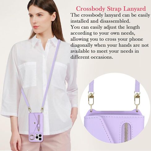 حافظة لهاتف iPhone 14 Pro Max مع حامل بطاقات بسحاب وحزام للنساء، حافظة هاتف iPhone 14 Pro Max متوافقة مع جلد البولي يوريثان وزر فليب مقاوم للصدمات للرجال - أسود in Kuwait