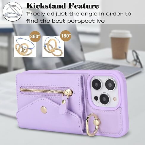 حافظة لهاتف iPhone 14 Pro Max مع حامل بطاقات بسحاب وحزام للنساء، حافظة هاتف iPhone 14 Pro Max متوافقة مع جلد البولي يوريثان وزر فليب مقاوم للصدمات للرجال - أسود in Kuwait