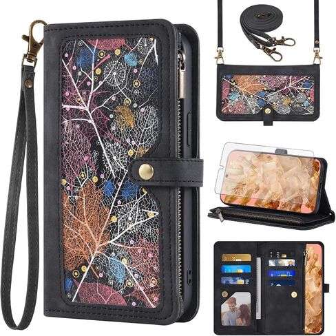 Asuwish Phone Case for Google Pixel 8 6.2-Inch 2023 Wallet Cover with Screen Protector and Crossbody Wrist Strap Leather Flip Pattern Zipper Credit Card Holder Stand Cell Pixel8 Eight Women Men Red in Saudi Arabia