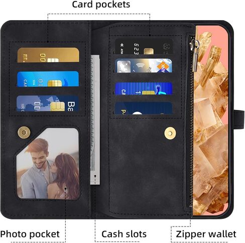 Asuwish Phone Case for Google Pixel 8 6.2-Inch 2023 Wallet Cover with Screen Protector and Crossbody Wrist Strap Leather Flip Pattern Zipper Credit Card Holder Stand Cell Pixel8 Eight Women Men Red in Saudi Arabia
