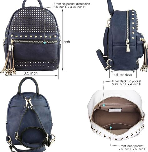 B BRENTANO Vegan Studded Mini Daypack with Tassel Accents (Navy) in Saudi Arabia