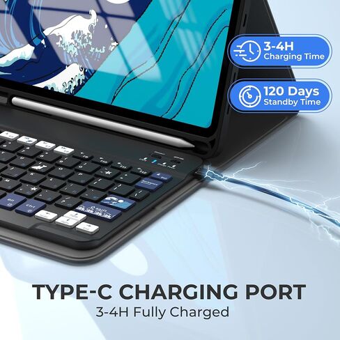 iPad Pro 11-inch Case with Keyboard (M4) - Kanagawa Magnetic Wireless Keyboard with Pencil Charging 7 Colors Backlit Stain Proof Folio Keyboard Cover for iPad Pro 11 Inch 2024 - Black in Saudi Arabia