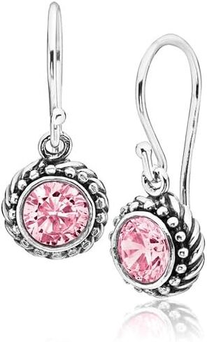 925 Sterling Silver Hanging Earrings With White Round Cubic Zirconia Antique Finish Beads & Rope Bezel Frame Hypoallergenic Nickel & Lead-free Artisan Handcrafted Designer, French Wire Earring Back in Kuwait