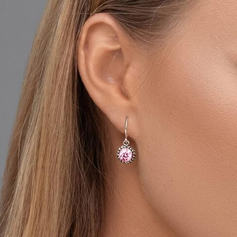 925 Sterling Silver Hanging Earrings With White Round Cubic Zirconia Antique Finish Beads & Rope Bezel Frame Hypoallergenic Nickel & Lead-free Artisan Handcrafted Designer, French Wire Earring Back in Kuwait