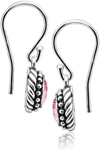 925 Sterling Silver Hanging Earrings With White Round Cubic Zirconia Antique Finish Beads & Rope Bezel Frame Hypoallergenic Nickel & Lead-free Artisan Handcrafted Designer, French Wire Earring Back in Kuwait