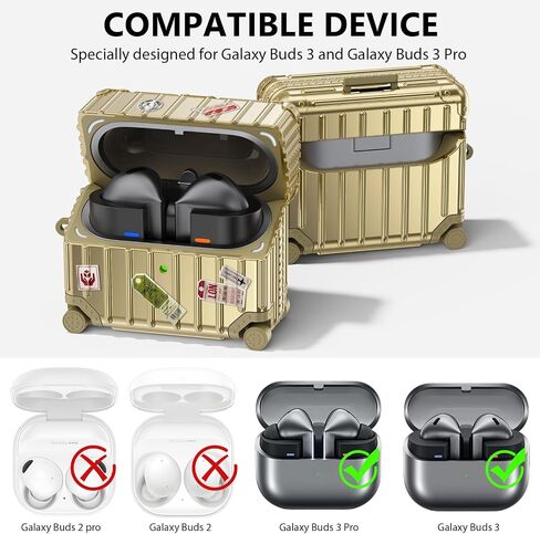 V-MORO Compatible with Samsung Galaxy Buds 3 Case & Galaxy Buds 3 Pro Case,Cute Fashion Suitcase Design Shockproof Protective Hard Case Cover with Cleaner Kit & Keychain (Rose Gold) in Saudi Arabia