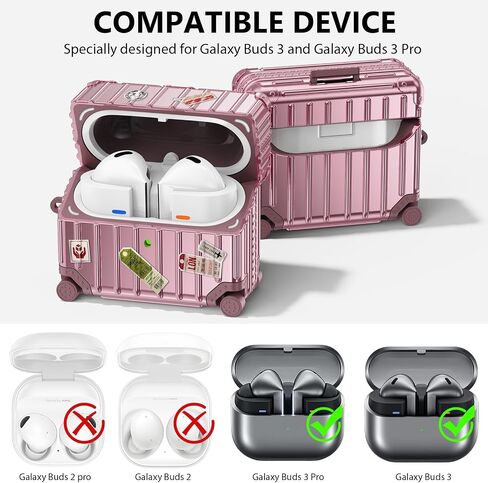 V-MORO Compatible with Samsung Galaxy Buds 3 Case & Galaxy Buds 3 Pro Case,Cute Fashion Suitcase Design Shockproof Protective Hard Case Cover with Cleaner Kit & Keychain (Rose Gold) in Saudi Arabia