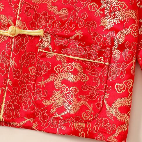 Boy Tang Suit Dragon Long Sleeve Shirt Chinese New Year Outfit Chinese Traditional Clothes for Kids in Kuwait
