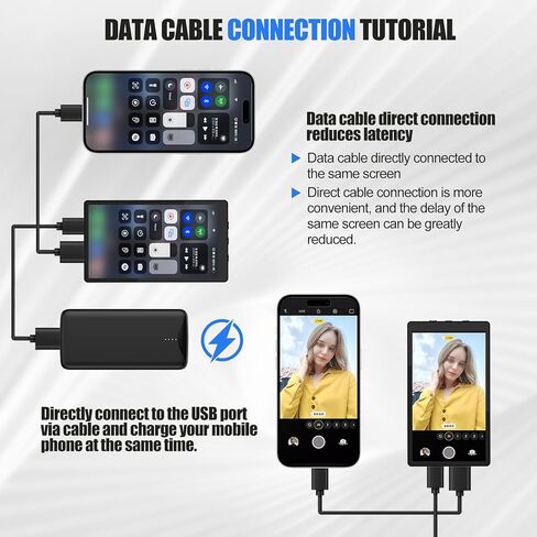 شاشة مراقبة سيلفي لمدونة فيديو للهاتف مقاس 5 بوصات من APEKX، شاشة مدونة فيديو محسنة للهاتف للبث المباشر، شاشة سيلفي مدمجة متوافقة مع iPhone Android لإنشاء محتوى Vlogging وTikTok (أسود) in Kuwait