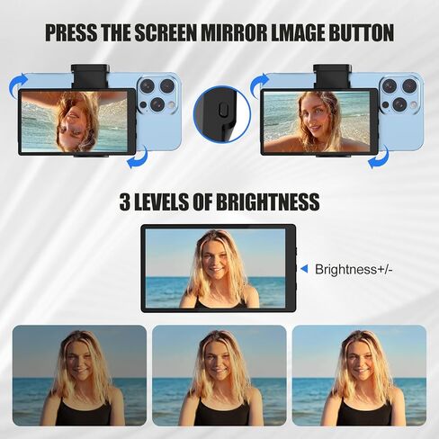 شاشة مراقبة سيلفي لمدونة فيديو للهاتف مقاس 5 بوصات من APEKX، شاشة مدونة فيديو محسنة للهاتف للبث المباشر، شاشة سيلفي مدمجة متوافقة مع iPhone Android لإنشاء محتوى Vlogging وTikTok (أسود) in Kuwait