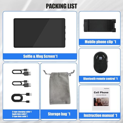 شاشة مراقبة سيلفي لمدونة فيديو للهاتف مقاس 5 بوصات من APEKX، شاشة مدونة فيديو محسنة للهاتف للبث المباشر، شاشة سيلفي مدمجة متوافقة مع iPhone Android لإنشاء محتوى Vlogging وTikTok (أسود) in Kuwait