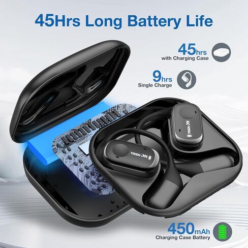 True Open Ear Earbuds Wireless Bluetooth 5.3 Headphones with Microphone, Earbuds with Earhooks, ENC Noise-Cancellation, 45H Playtime, Long-Lasting Comfort, Crystal-Clear Calls for Driving/Gym in Saudi Arabia
