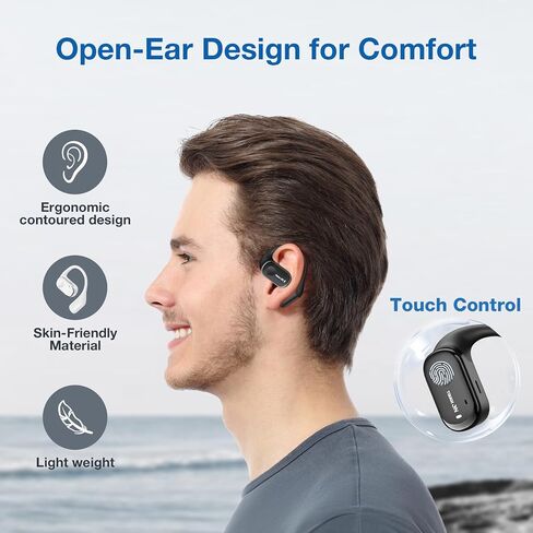 True Open Ear Earbuds Wireless Bluetooth 5.3 Headphones with Microphone, Earbuds with Earhooks, ENC Noise-Cancellation, 45H Playtime, Long-Lasting Comfort, Crystal-Clear Calls for Driving/Gym in Saudi Arabia