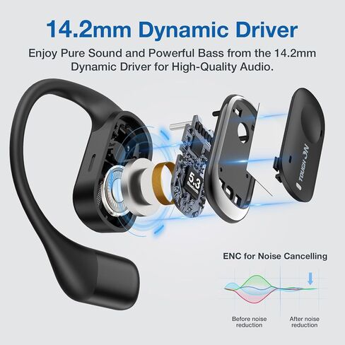 True Open Ear Earbuds Wireless Bluetooth 5.3 Headphones with Microphone, Earbuds with Earhooks, ENC Noise-Cancellation, 45H Playtime, Long-Lasting Comfort, Crystal-Clear Calls for Driving/Gym in Saudi Arabia