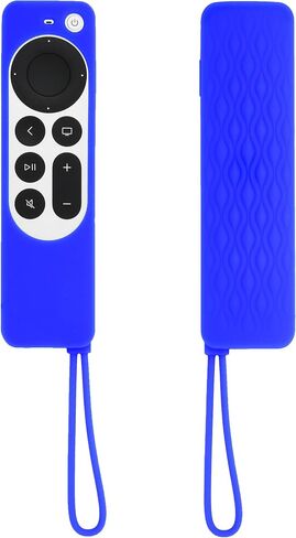 Silicone Case for Apple TV Siri Remote 2021 2022 - Anti Slip Shockproof Soft Remote Protective Cover for Apple TV 4K / HD Siri (2nd Gen/ 3rd Gen) Remote Control with Lanyard - Dark Blue in Kuwait