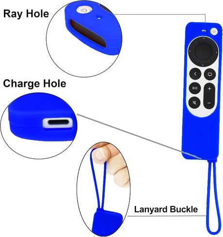 Silicone Case for Apple TV Siri Remote 2021 2022 - Anti Slip Shockproof Soft Remote Protective Cover for Apple TV 4K / HD Siri (2nd Gen/ 3rd Gen) Remote Control with Lanyard - Dark Blue in Kuwait