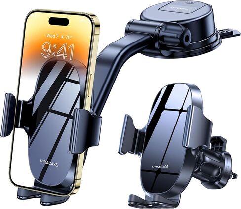 حامل هاتف محمول Miracase 3 في 1 للسيارة، [شفط قوي] حامل هاتف عالمي للسيارة للزجاج الأمامي للسيارة متوافق مع iPhone15 14 13 12 11 Pro Max Mini جميع الهواتف المحمولة in Kuwait