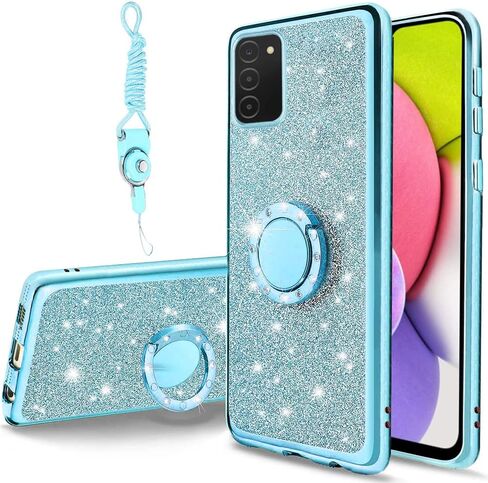 B-wishy for Samsung Galaxy A03S Case for Women, Glitter Crystal Butterfly Heart Floral Slim TPU Luxury Bling Cute Girls Protective Cover with Ring Holder Stand+Strap for Samsung A03S (Rose Gold) in Saudi Arabia