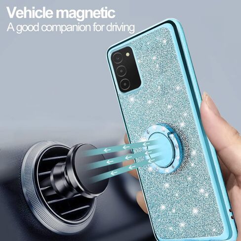 B-wishy for Samsung Galaxy A03S Case for Women, Glitter Crystal Butterfly Heart Floral Slim TPU Luxury Bling Cute Girls Protective Cover with Ring Holder Stand+Strap for Samsung A03S (Rose Gold) in Saudi Arabia