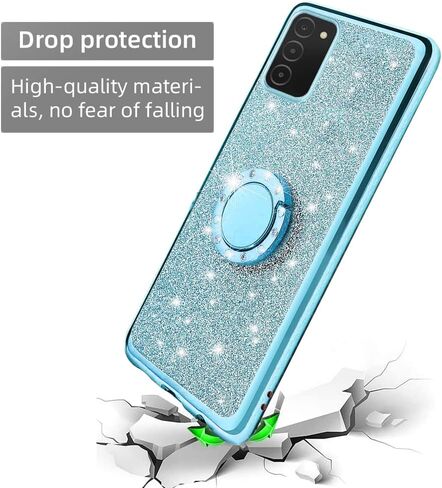 B-wishy for Samsung Galaxy A03S Case for Women, Glitter Crystal Butterfly Heart Floral Slim TPU Luxury Bling Cute Girls Protective Cover with Ring Holder Stand+Strap for Samsung A03S (Rose Gold) in Saudi Arabia