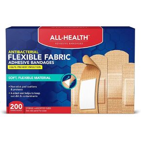 All Health Fabric Adhesive Bandages, Assorted Sizes Variety, 200 Count (Pack of 1)