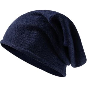 Cashmere Wool Blend Slouchy Roll-Edge Beanie Hat for Women & Men, Winter Warm Soft Unisex Skull Cap Hat