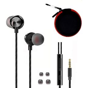 ApexOne Wired Metal in-Ear Earbuds Headphones with MIC &Volume Control and Pocket Case, Crystal Clear Sound Bass Stereo Noise Isolating Earphones (Earbuds, Red Storage Case and 2 Small Tips Included)