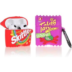 (2 Pack) BGAANM Cute Airpods 3 Cases Silicone Cover with Keychain, Cartoon Skin Design Headphones Charging Case Protective Cover Compatible for Airpods 3rd Generation (Skittles+Takis)