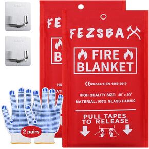 Emergency Fire Blanket for Home and Kitchen, Fire Extinguisher Blanket, 2 Pack 40"x40" Fire Suppression Blanket, Fire Blankets for Home Fireproof Blanket for Camping, School, Grill, Car, Office