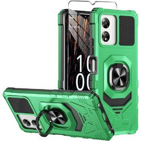 for Boost Celero 5G SC Phone Case (SC Version Only) with Tempered Glass Screen Protector,Military Grade Heavy Duty Shockproof Protective Cover,with Ring Kickstand (Black)