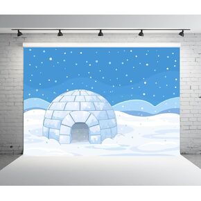 BELECO 7x5ft Fabric Cartoon Winter Arctic Igloo Backdrop Polar Snowflakes White Winter Snowing Scene Background Backdrop Winter Igloo Party Decorations Portrait Photo Studio Props