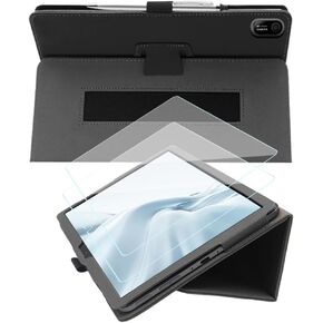 for Acer Iconia Tab P10 10.4" Tablet Case PU Leather Folio Folding Auto Sleep/Wake Magnetic Clasp Smart Case&Hand Strap Come with Tempered Glass Screen Protector for Acer Iconia Tab P10 (Black+2 Pcs)