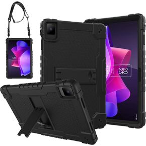 for TCL Tab 10 Gen 2 10.4 Inch Tablet Case, Rugged Heavy Duty Hybrid Shockproof Built-in Stand Case Cover for 2023 TCL Tab 10 2nd Gen 10.4" Tablet with Shoulder Strap (Black+Black)