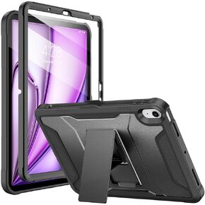 Soke Case for iPad Air 11-Inch M2, iPad Air 6th/5th/4th Generation (2024/2022/2020), with Built-in Screen Protector and Kickstand, Rugged Full Body Protective Cover for Apple Air 10.9 - Black