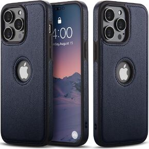 for iPhone 14 Pro Case Luxury Leather Logo Visible Vintage Ultra Slim Protective Cover 2022 6.1 Inch (Black)