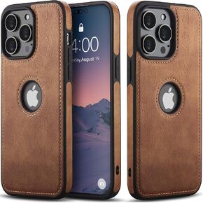 حافظة لهاتف آيفون 14 برو من الجلد الفاخر بشعار عتيق وغطاء حماية فائق النحافة 2022 مقاس 6.1 بوصة (أسود) in Kuwait