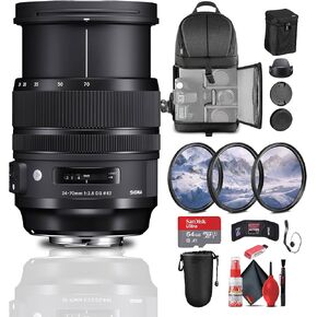 Sigma 24-70mm f/2.8 DG OS HSM Art Lens for Canon EF (576954) Bundle: 64 GB Memory Card, Card Reader, Backpack, Lens Hood, Lens Case, Lens Pouch, 3-Piece Filter Kit, Full Cleaning Kit, and More