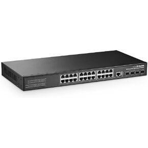 MokerLink 28 Port Gigabit Managed Switch, 24 Port GE, 4 x 10G SFP+ Uplink, 1 Console Port, 1 USB Port, L3 Smart Managed, Rackmount Fanless, DHCP QoS Vlan IGMP and Static Routing