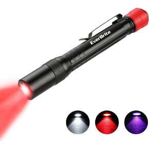 EverBrite Red Light Flashlight with 395nm Blacklight UV/White Light, Multi-Function LED Pocket Pen Light, AAA Batteries Included, for Night Vision, Pet Stain Detection, Camping