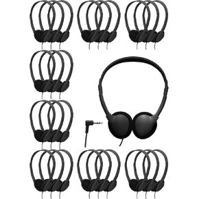50 Pack Bulk Headphones for School Classroom, Adjustable On-Ear Headsets Wired Fit Kids to Adults, Wholesale Class Set Individually Packed（Black）