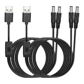 2PCS USB to DC5521 Power Cable 5V USB to DC5521 Y Splitter Charging Cable,5V 2.5A USB A Male to Dual DC 5.5x2.1mm Male Power Barrel Plug Connector Cable for Fan Ledlight Router etc-3.3FT
