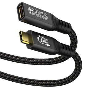 [80Gbps Data Sync] Compatible with Thunderbolt 5 Extension Cable Support 240W Charging and 16K/ 8K Display Backward Compatible Thunderbolt 4/3 and USB4 USB-C 3.2/3.1 Devices, Black (1.64 ft)
