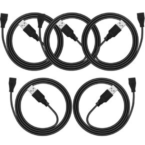 PDEEY USB Extension Cable 3ft 5 Pack Bulk, USB A 2.0 Male to Female Extension Cord for Printer, Mouse, Keyboard, 480Mbps Transfer Speed, Black
