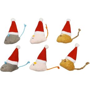 6 Packs Catnip Toys Interactive Toy Christmas Hat Costume Plush Mouse Shaped Cat Toys